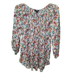 Chaps Women's 2X Floral Boho Peasant Flowy Cottage‎ Casual Blouse Festival Beach